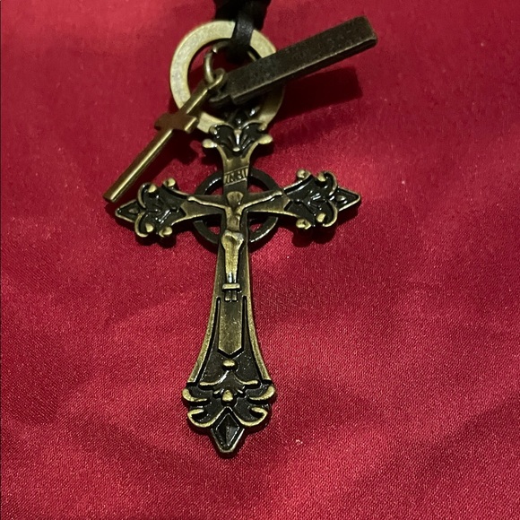 Hand Crafted Black and Gold Cross Necklace - Picture 2 of 9